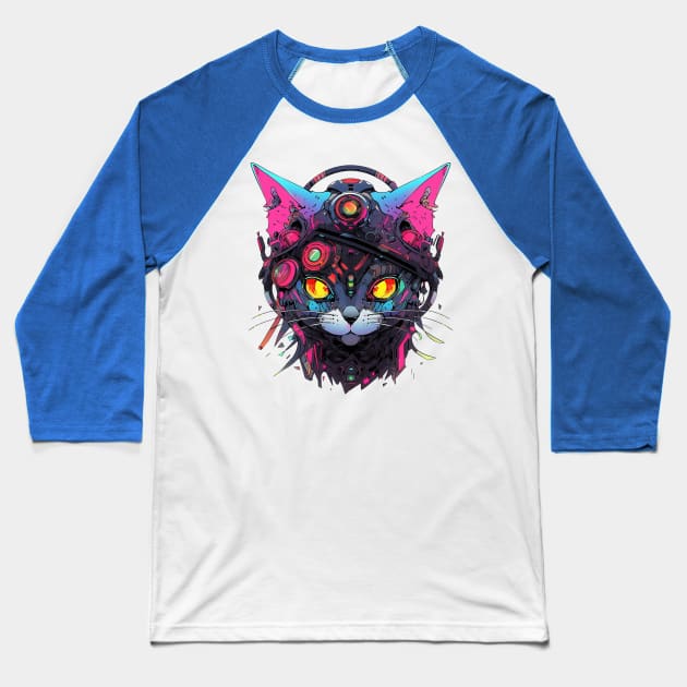 cyborg cat Baseball T-Shirt by weirdesigns